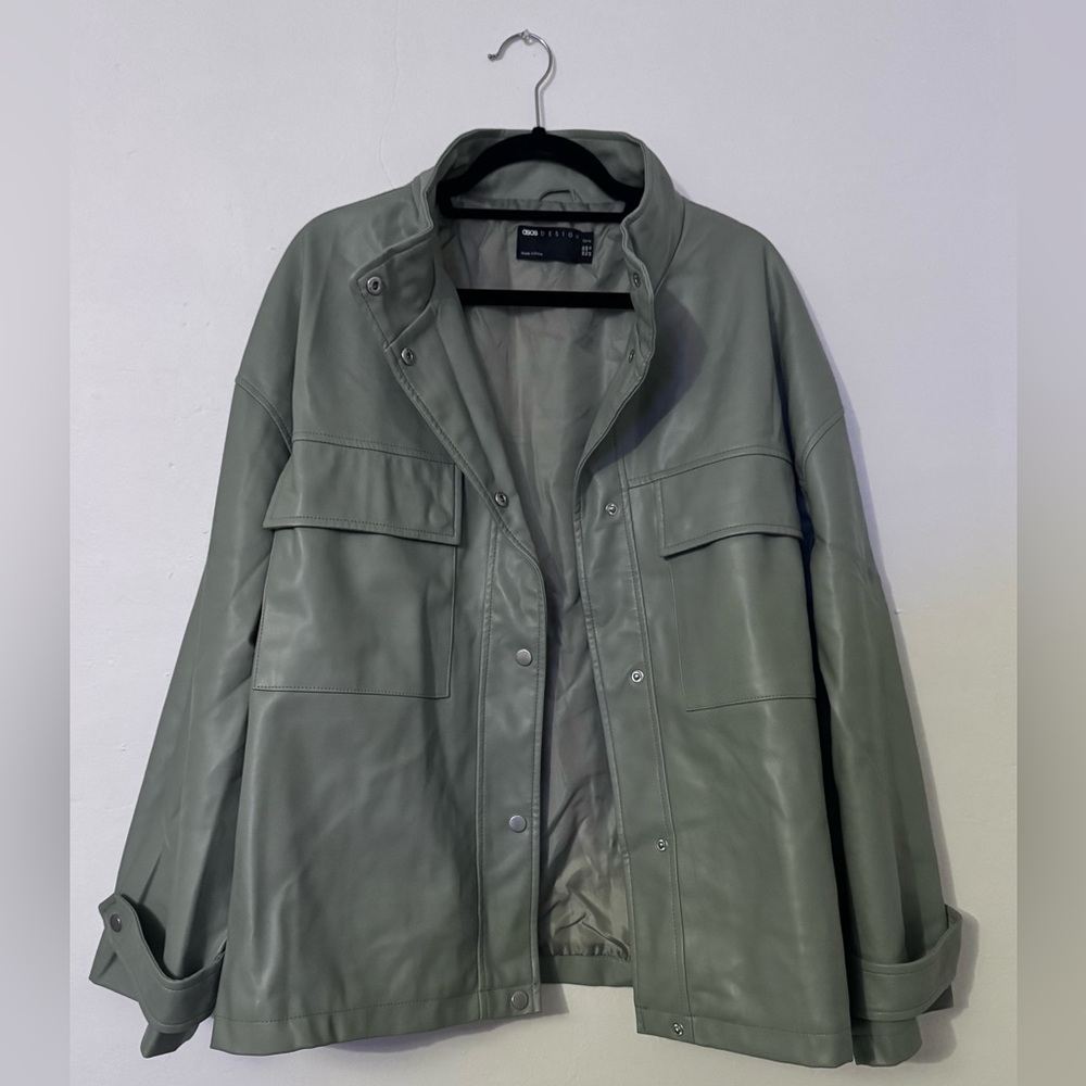 Asos Oversized green faux leather jacket